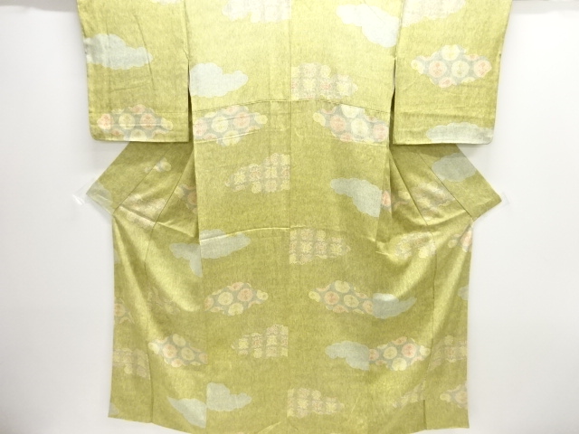 JAPANESE KIMONO / KOMON / SILK / CLOUDS & FLOWERS & BIRDS